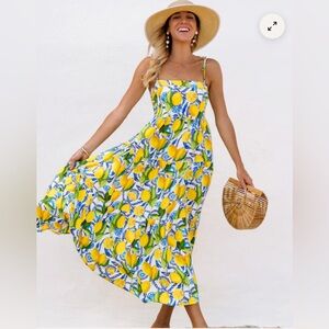 Kenny Flowers THE POSITANO RESORT DRESS Lemons Yellow Blue White Size XS